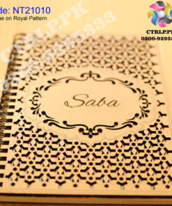A5 Size Customize Name on Royal Pattern 3D Wooden Notebook NT21010