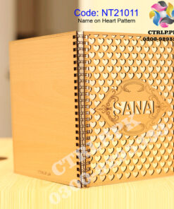 A5 Size Customize Name on 3D Heart Pattern Wooden Notebook NT21011
